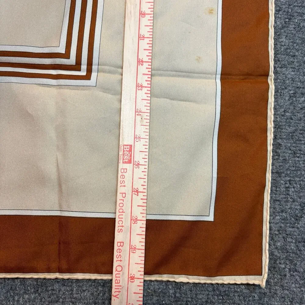 Vintage Leonardi Italy Brown Cream Geometric Striped Signed Square Scarf Silk